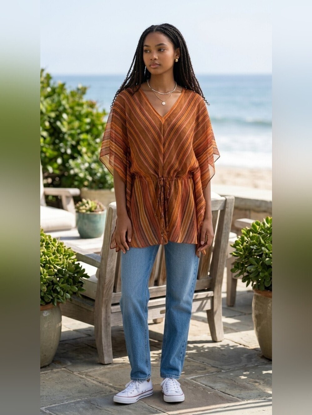Ralph Lauren Striped Sheer Kaftan Top